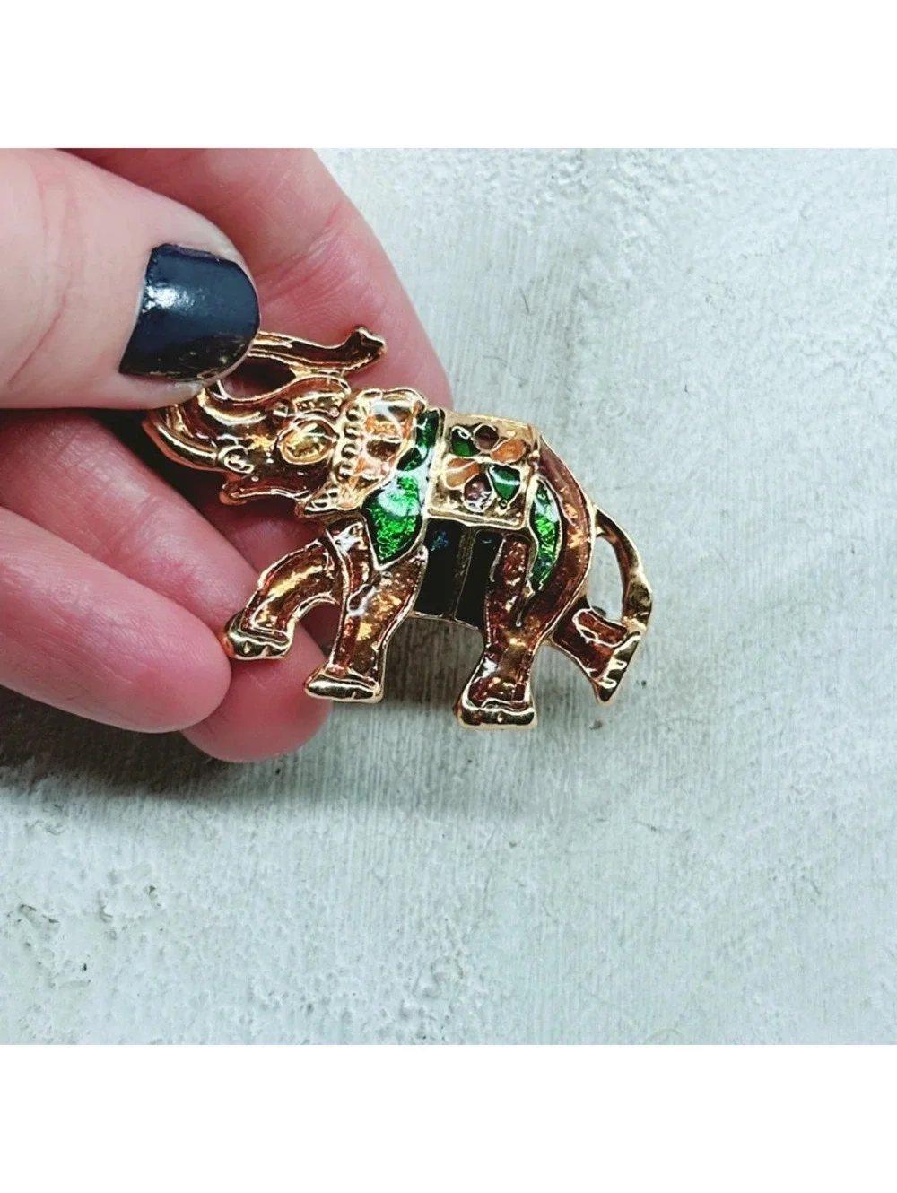 1033mc. Orange Enamel Brooch Elephant Animal